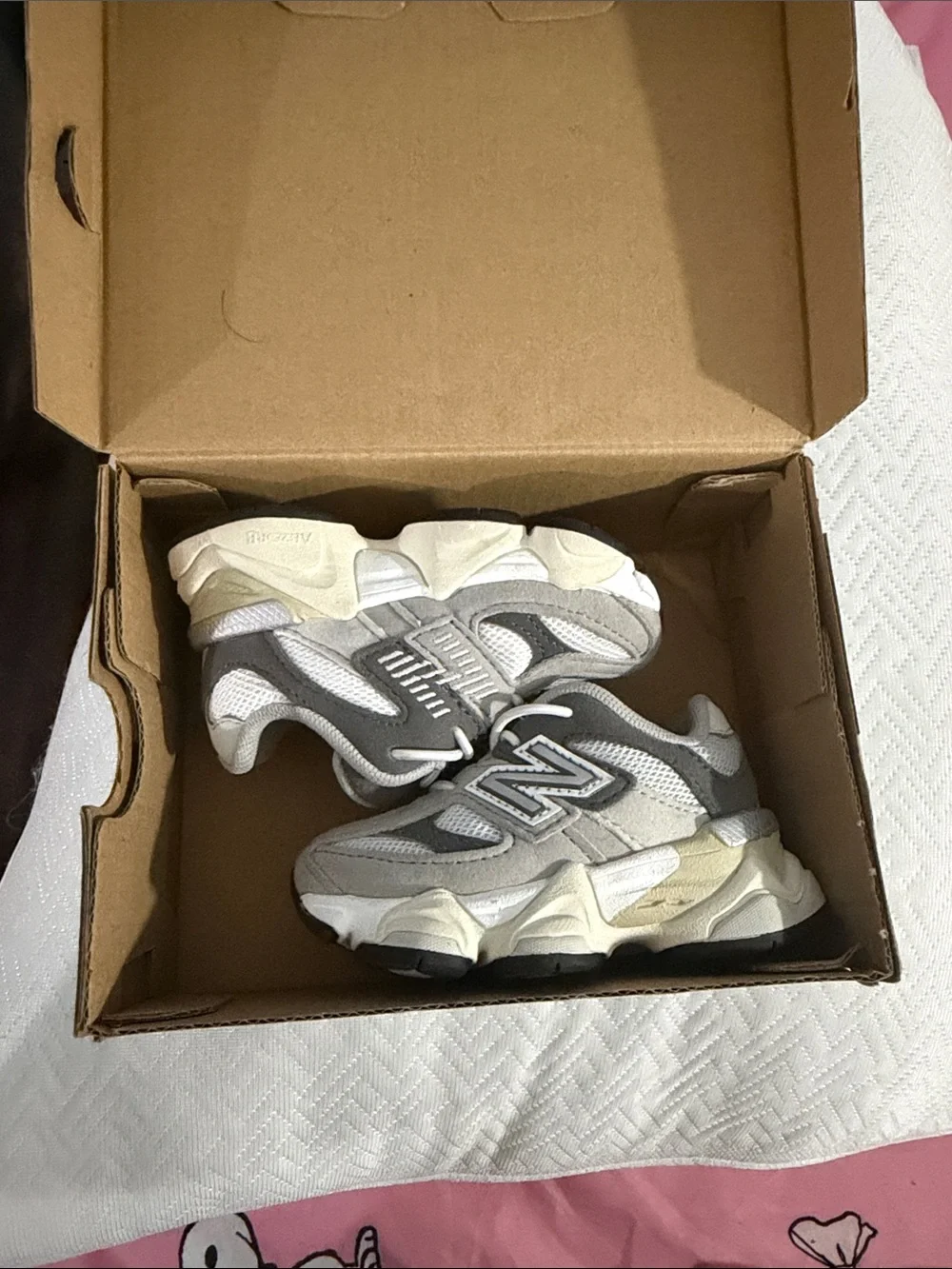 New Balance Kids Gray, White and Cream Athletic Sneakers